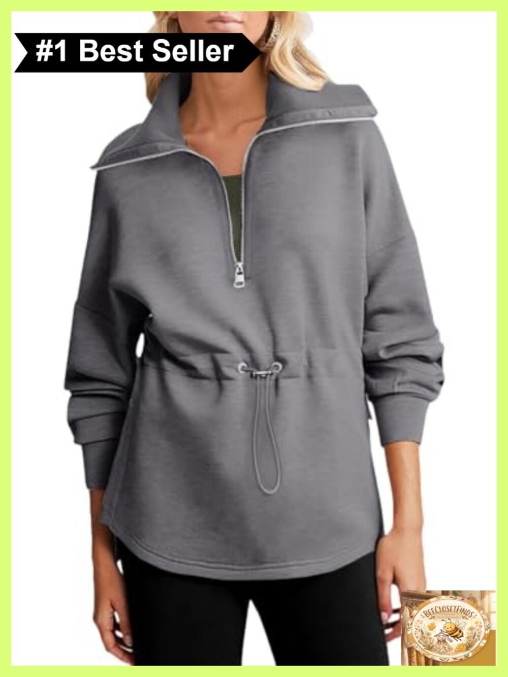 Oversized Half Zip Drawstring Waist Long Sleeve Soft Casual Pullover Sweatshirt